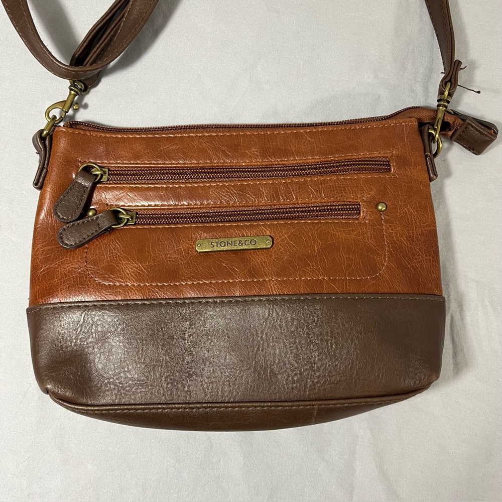 STONE & CO Crossbody Bag Burgundy Brown Faux Leather Adjustable Strap 8x7